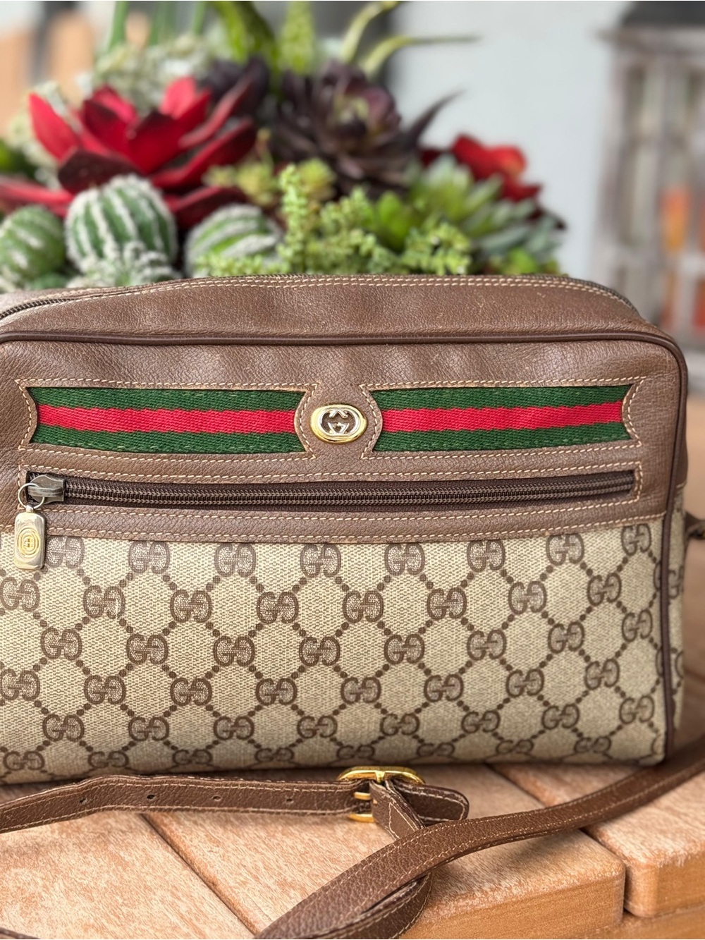 Coach Beige Canvas Crossbody with Brown Trim